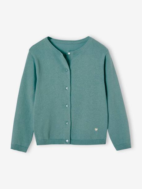 Gilet fille maille fine BASICS anthracite+beige chiné+bleu grisé+bois de rose+jaune+marine+vanille+vert émeraude - vertbaudet enfant 
