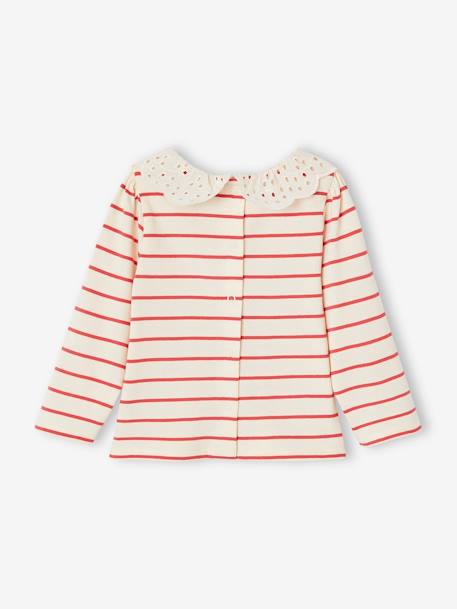 T-shirt bébé col brodé manches longues beige clair+rayé marine+rayé rouge - vertbaudet enfant 