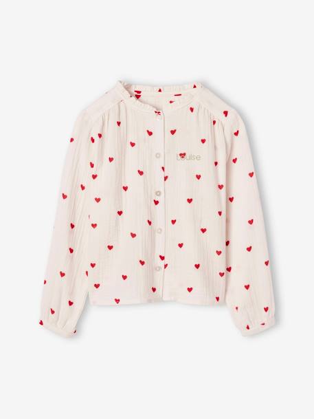 Chemise file gaze de coton imprimée personnalisable blanc imprimé+écru+rose pâle - vertbaudet enfant 