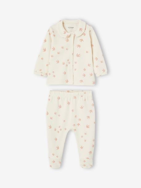 Pyjama Combinaison Bébé Fille First Moments 3-6 Mois - Motif Girafe Et Oiseau Rose, Boutons Pression