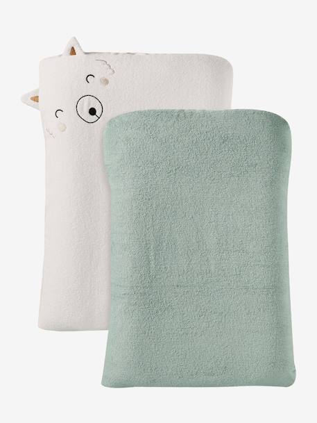 Set of 2 Changing Mattress Covers, Animals, in Towelling blush+grey blue+hazel+multicoloured+pecan nut - vertbaudet enfant 