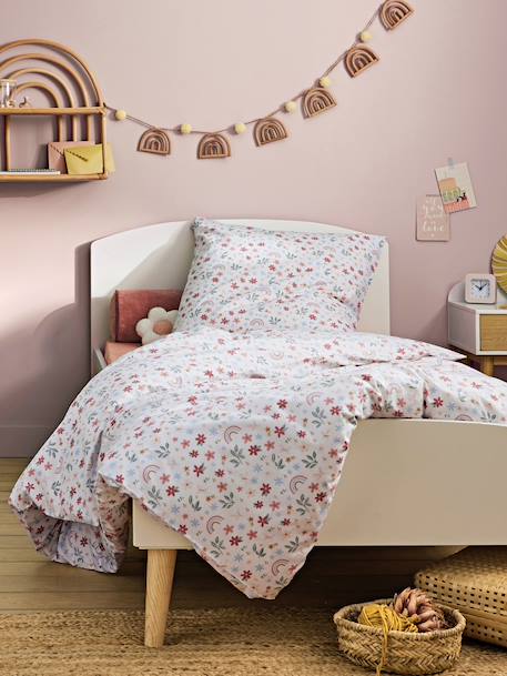 Essentials Duvet Cover + Pillowcase Set, Rainbow Flowers printed white - vertbaudet enfant 