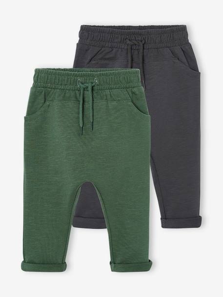 Lot de 2 pantalons bébé en molleton cappuccino+vert sapin - vertbaudet enfant 