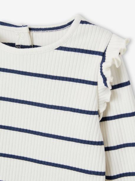T-shirt en côtes manches volantées bébé fille écru+rose poudré - vertbaudet enfant 