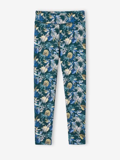 Sports Leggings in Techno Fabric, Exotic Flowers, for Girls printed green - vertbaudet enfant 