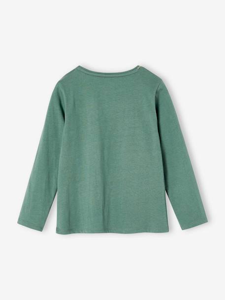 T-shirt fille coeur pailleté manches longues anthracite+corail+écru+rose poudré+vert émeraude - vertbaudet enfant 