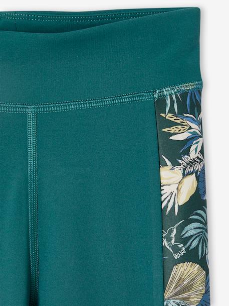 Sports Leggings in Techno Fabric, Stripe on the Sides with Exotic Flowers Print, for Girls emerald green - vertbaudet enfant 