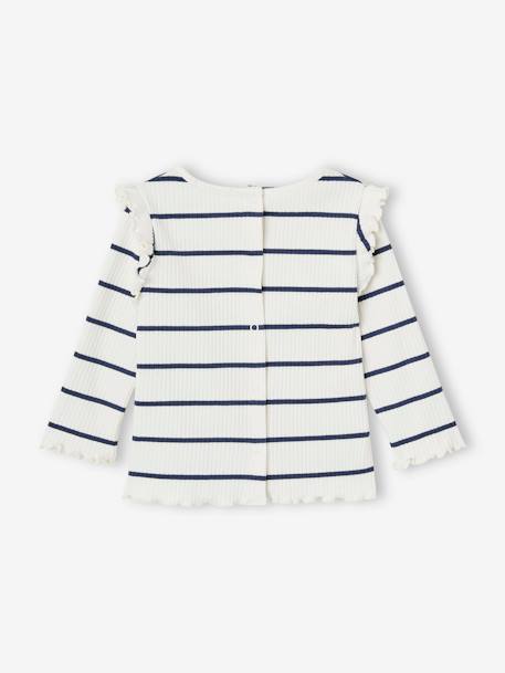 T-shirt en côtes manches volantées bébé fille écru+rose poudré - vertbaudet enfant 