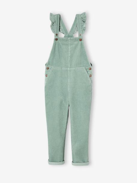 Salopette fille velours bretelles à volants anthracite+vert de gris - vertbaudet enfant 