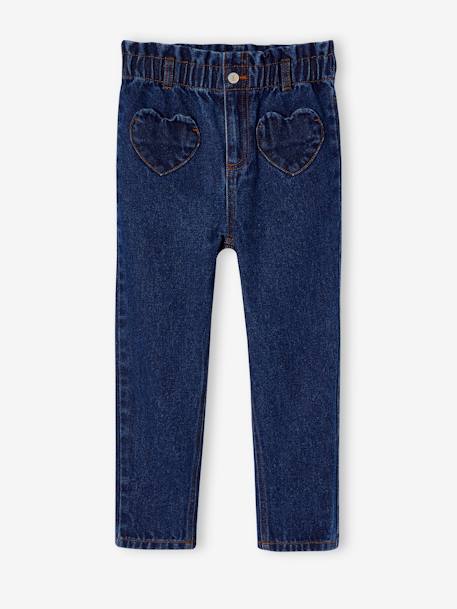 Jean fille paperbag poches coeur bleu moyen+denim brut+denim gris - vertbaudet enfant 
