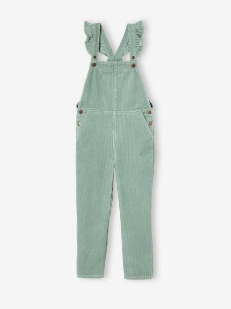 Salopette fille velours bretelles à volants anthracite+vert de gris - vertbaudet enfant 