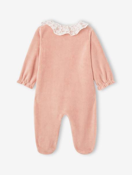 Pyjama bébé fille velours collerette imprimée rose poudré - vertbaudet enfant 
