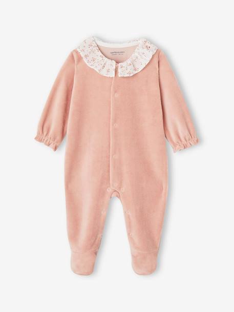 Pyjama bébé fille velours collerette imprimée rose poudré - vertbaudet enfant 