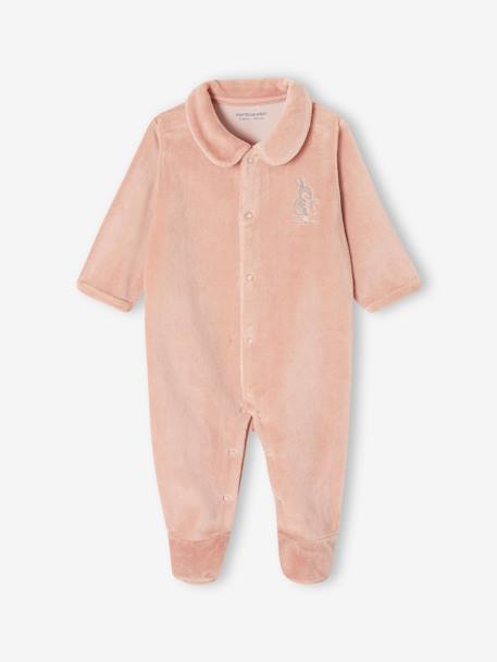 Lot de 2 pyjamas mixtes velours ouverture naissance cappuccino+rose - vertbaudet enfant 