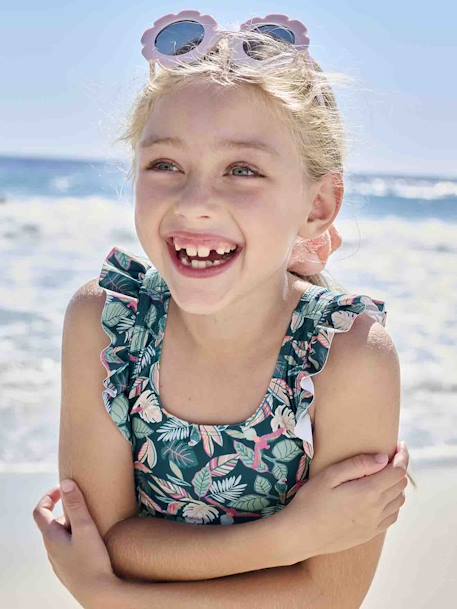 Maillot de bain 1 pièce imprimé tropical fille vert sapin - vertbaudet enfant 