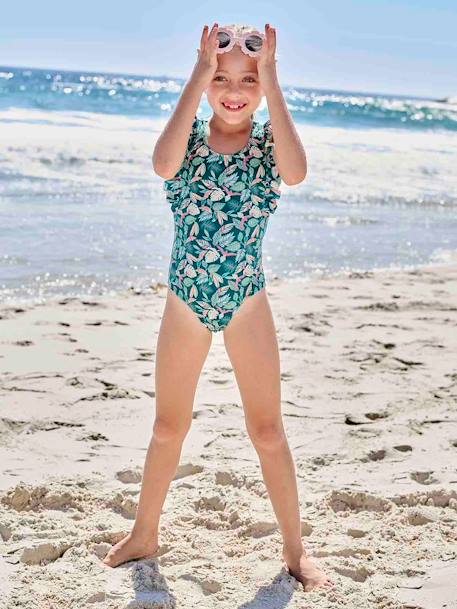 Maillot de bain 1 pièce imprimé tropical fille vert sapin - vertbaudet enfant 