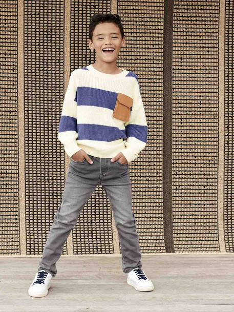 Jean garçon droit facile à enfiler denim effet molleton BRUT FONCE+denim black+denim bleached+denim gris+double stone+STONE MOYEN - vertbaudet enfant 