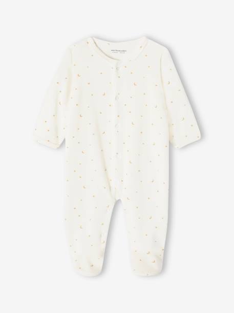 Pack of 3 Velour Sleepsuits, Special Opening for Newborns, for Babies aqua green+dusky pink+golden yellow - vertbaudet enfant 