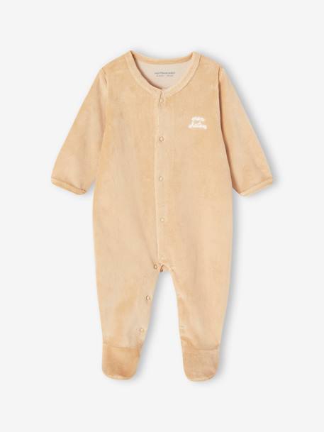 Pack of 3 Velour Sleepsuits, Special Opening for Newborns, for Babies aqua green+dusky pink+golden yellow - vertbaudet enfant 