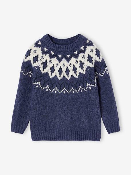 Pull jacquard garçon col rond bleu ardoise+vert - vertbaudet enfant 