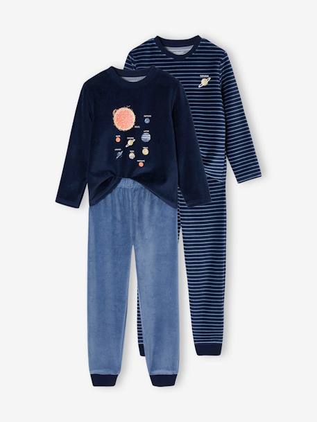 Pack of 2 'Space' Pyjamas in Velour for Boys navy blue - vertbaudet enfant 