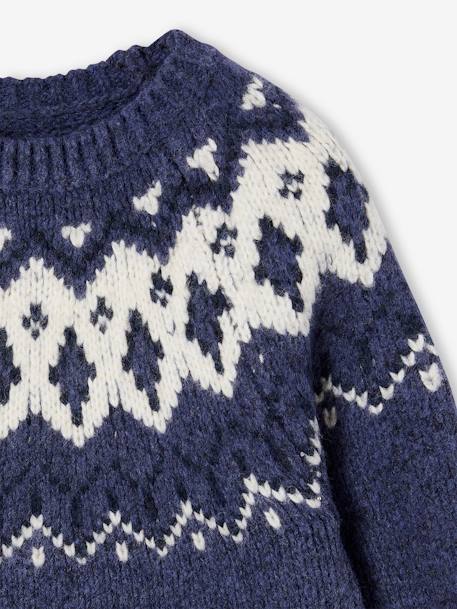 Pull jacquard garçon col rond bleu ardoise+vert - vertbaudet enfant 
