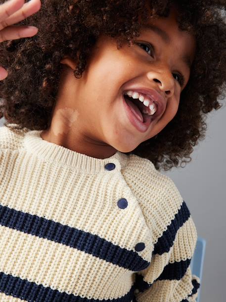 Pull garçon rayé bleu moyen+caramel+écru+encre+vert sauge - vertbaudet enfant 