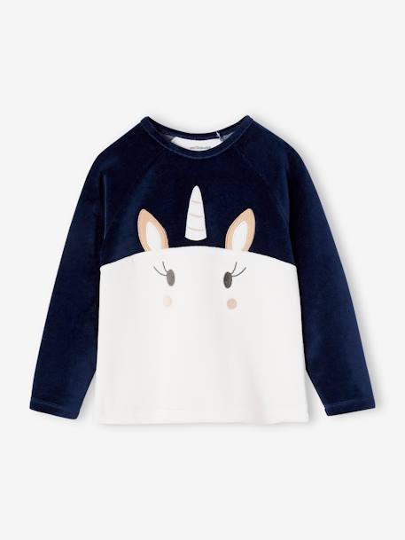 Unicorn Pyjamas in Velour for Girls navy blue - vertbaudet enfant 