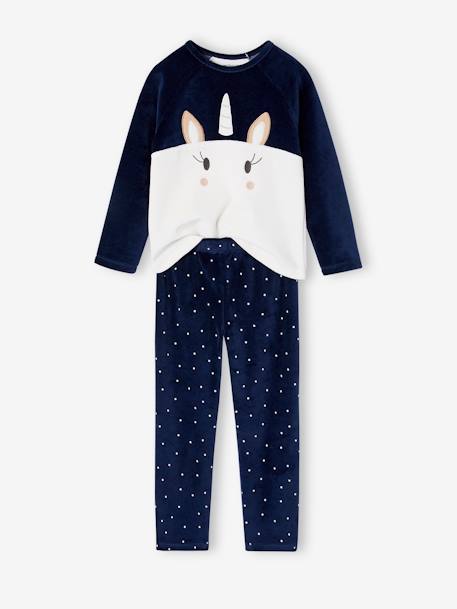 Unicorn Pyjamas in Velour for Girls navy blue - vertbaudet enfant 