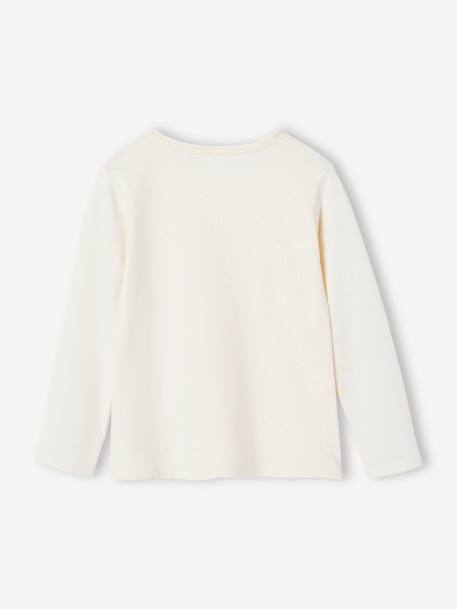 T-shirt fille coeur pailleté manches longues anthracite+corail+écru+rose poudré+vert émeraude - vertbaudet enfant 