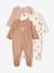 Pack of 3 Sleepsuits in Velour for Babies, BASICS cappuccino+rose - vertbaudet enfant 