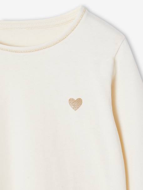T-shirt fille coeur pailleté manches longues anthracite+corail+écru+rose poudré+vert émeraude - vertbaudet enfant 