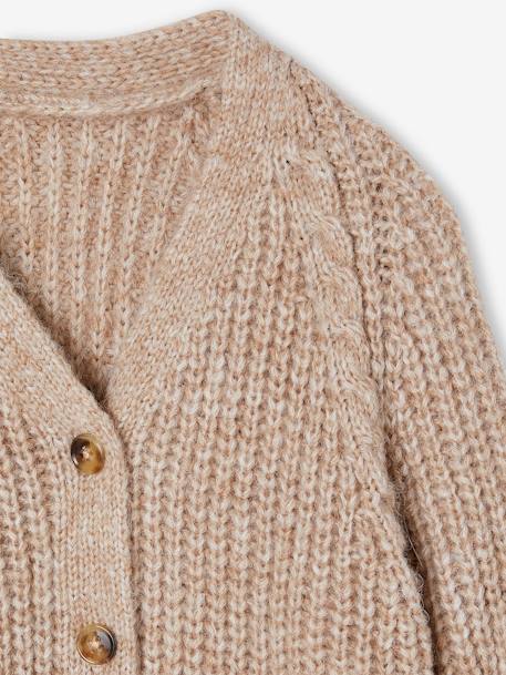 Gilet fille en maille mousseuse camel+olive - vertbaudet enfant 
