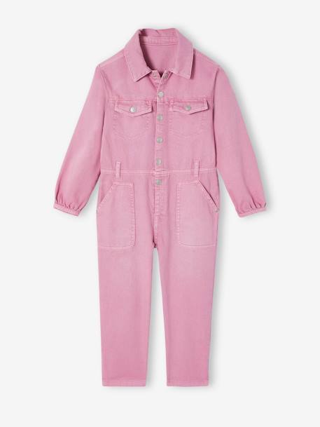Long Jumpsuit in Garment-Dyed Fabric for Girls old rose - vertbaudet enfant 