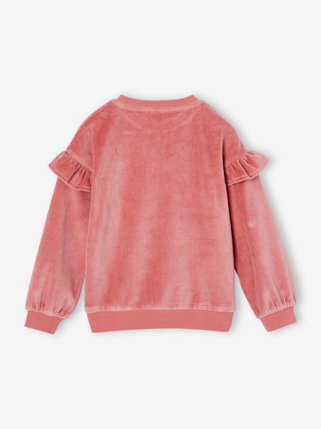 Sweat à volants en velours lisse motif chat fille rose - vertbaudet enfant 