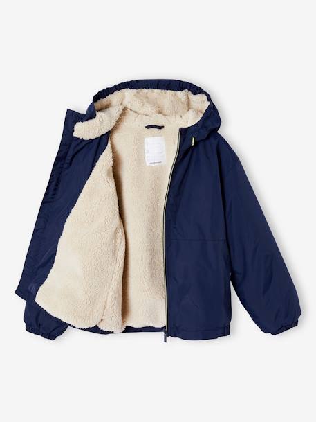 Coupe-vent garçon doublé sherpa à capuche caramel+kaki+marine+olive - vertbaudet enfant 