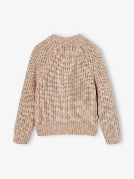 Gilet fille en maille mousseuse camel+olive - vertbaudet enfant 