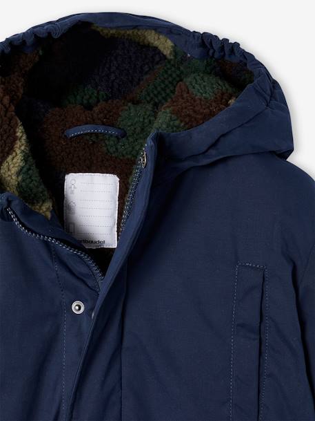 Hooded Parka Lined in Camouflage Print Sherpa, for Boys night blue - vertbaudet enfant 