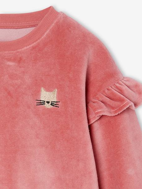 Sweat à volants en velours lisse motif chat fille rose - vertbaudet enfant 