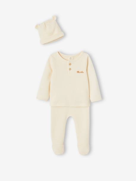 Ensemble naissance 3 pièces tee-shirt personnalisable legging bonnet bleu+écru - vertbaudet enfant 
