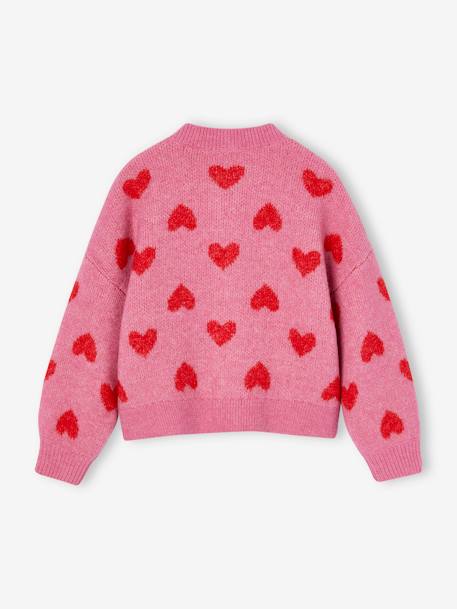 Gilet jacquard coeurs fille beige doré+lilas+vieux rose - vertbaudet enfant 
