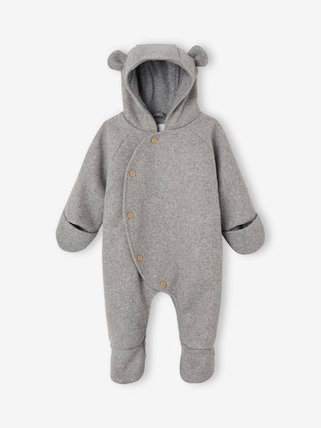 Hooded Pramsuit in Woollen-Like Fabric, Asymmetric Fastening, for Babies marl grey - vertbaudet enfant 