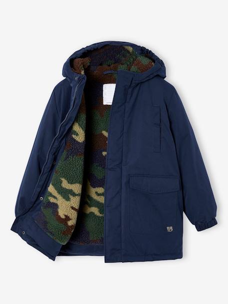Hooded Parka Lined in Camouflage Print Sherpa, for Boys night blue - vertbaudet enfant 