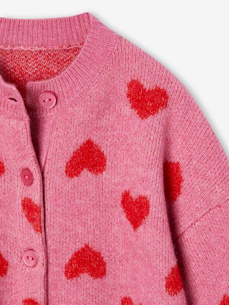 Gilet jacquard coeurs fille beige doré+lilas+vieux rose - vertbaudet enfant 