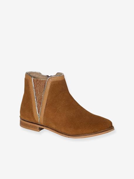 Boots enfant fille cuir zippées camel+marine+noir+or - vertbaudet enfant 