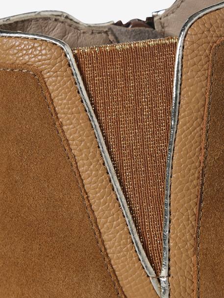 Boots enfant fille cuir zippées camel+marine+noir+or - vertbaudet enfant 