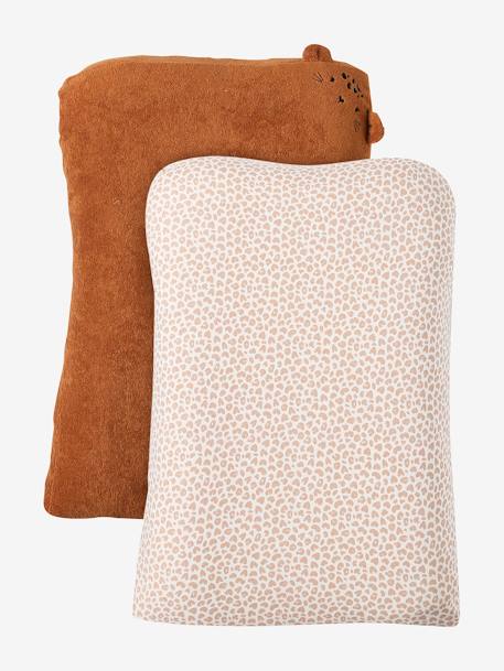 Set of 2 Changing Mattress Covers, Animals, in Towelling blush+grey blue+hazel+multicoloured+pecan nut - vertbaudet enfant 