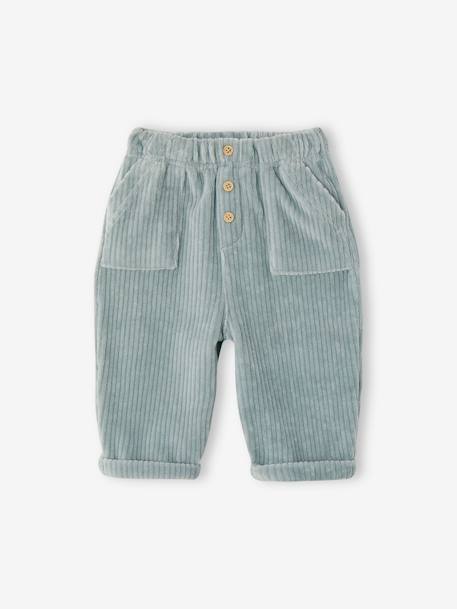 Ensemble: Plush Fur Sweatshirt + Corduroy Trousers for Babies aqua green - vertbaudet enfant 