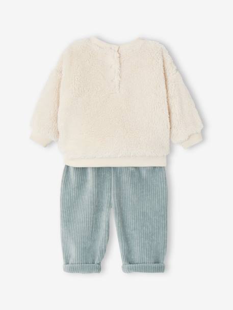 Ensemble bébé sweat peluche + pantalon velours vert d'eau - vertbaudet enfant 