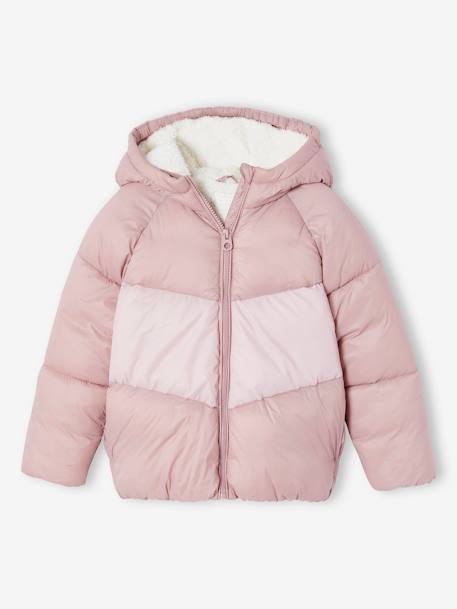 Hooded Colourblock Jacket for Girls mauve - vertbaudet enfant 